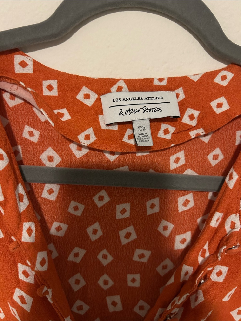 & Other Stories Orange Geometric Cap-Sleeve Mini Dress - Picture 4 of 7
